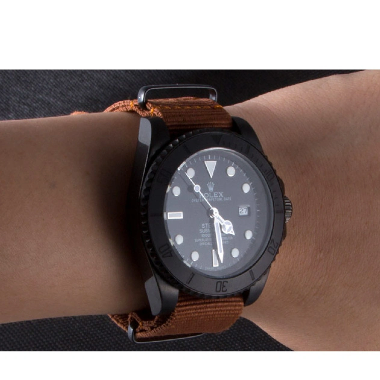 MiroTime 1013 Rolex Submariner STEALTH MK IV Brown Fabric Band rl426 621388